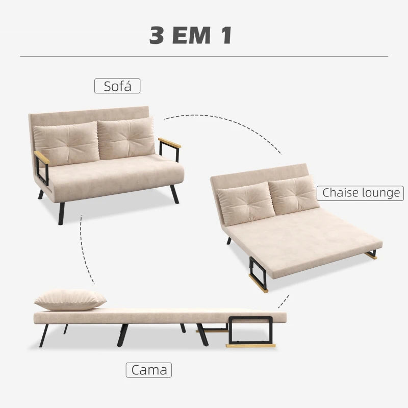 Sofá Cama Lopez com Encosto Ajustável - Bege - Design Moderno