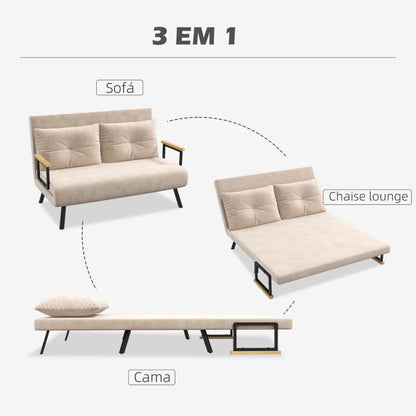 Sofá Cama Lopez com Encosto Ajustável - Bege - Design Moderno