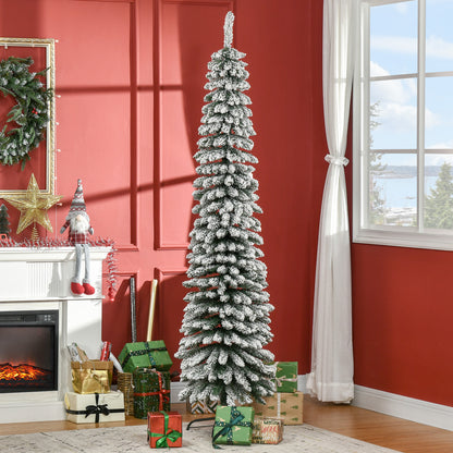 Árvore de Natal Artificial 210cm com Neve Ignífugo com 490 Ramos Folhas de PVC Base Dobrável e Suporte Metálico Decoração de Natal para Interiores Verde