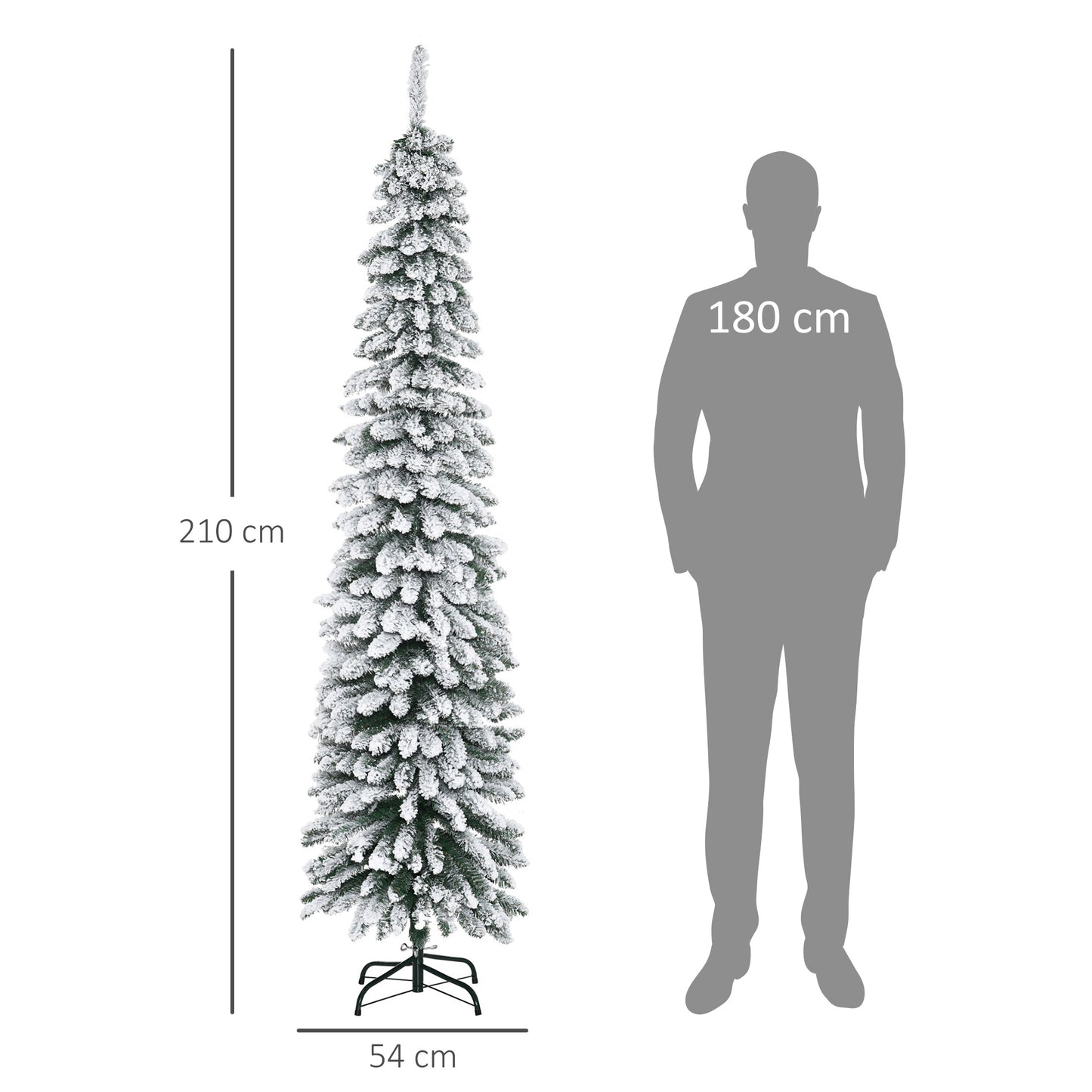 Árvore de Natal Artificial 210cm com Neve Ignífugo com 490 Ramos Folhas de PVC Base Dobrável e Suporte Metálico Decoração de Natal para Interiores Verde