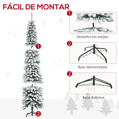 Árvore de Natal Artificial 210cm com Neve Ignífugo com 490 Ramos Folhas de PVC Base Dobrável e Suporte Metálico Decoração de Natal para Interiores Verde