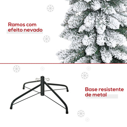 Árvore de Natal Artificial 210cm com Neve Ignífugo com 490 Ramos Folhas de PVC Base Dobrável e Suporte Metálico Decoração de Natal para Interiores Verde