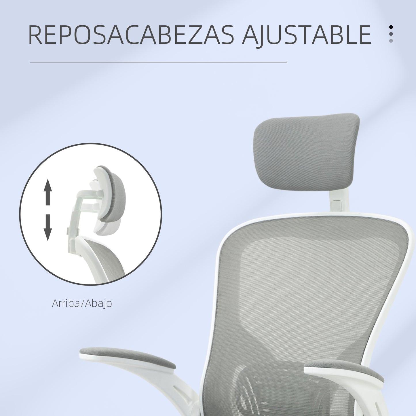 Vinsetto Cadeira de Escritório de Malha Ergonómica Cadeira de Escritório com Altura Ajustável Apoio para os Braços Dobrável Apoio para a Cabeça e Suporte Lombar Ajustáveis 65x64x114-122cm Cinza