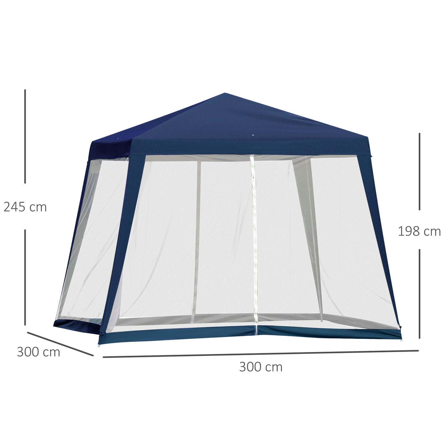 Outsunny Tenda de Jardim 3x3m Tenda com 4 Partes Laterais Rede Mosquiteira com Zíper Proteção UV para Patio Azul