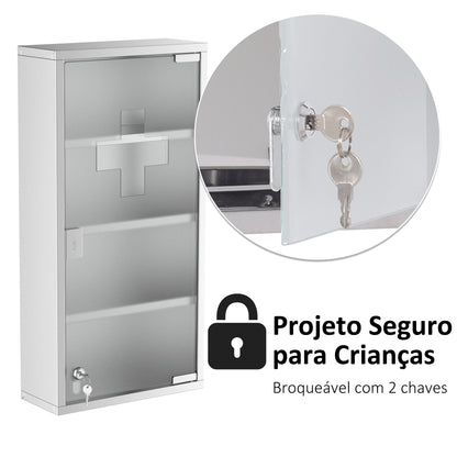 HOMCOM Gabinete nde remédios de aço inoxidável 60x30x12cm