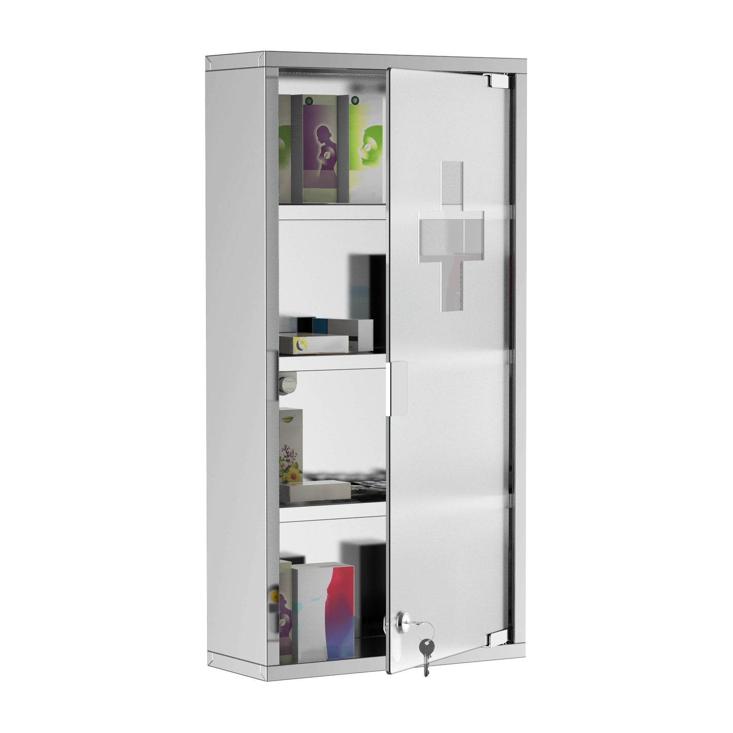 HOMCOM Gabinete nde remédios de aço inoxidável 60x30x12cm