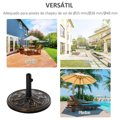 Outsunny Base para Chapéu de Sol Peso 13 kg Base Chapéu de Sol Redondo de HDPE e Cimento para Mastros Ø35/38/48 mm para Varanda Pátio Jardim Ø48x34 cm Preto e Bronze