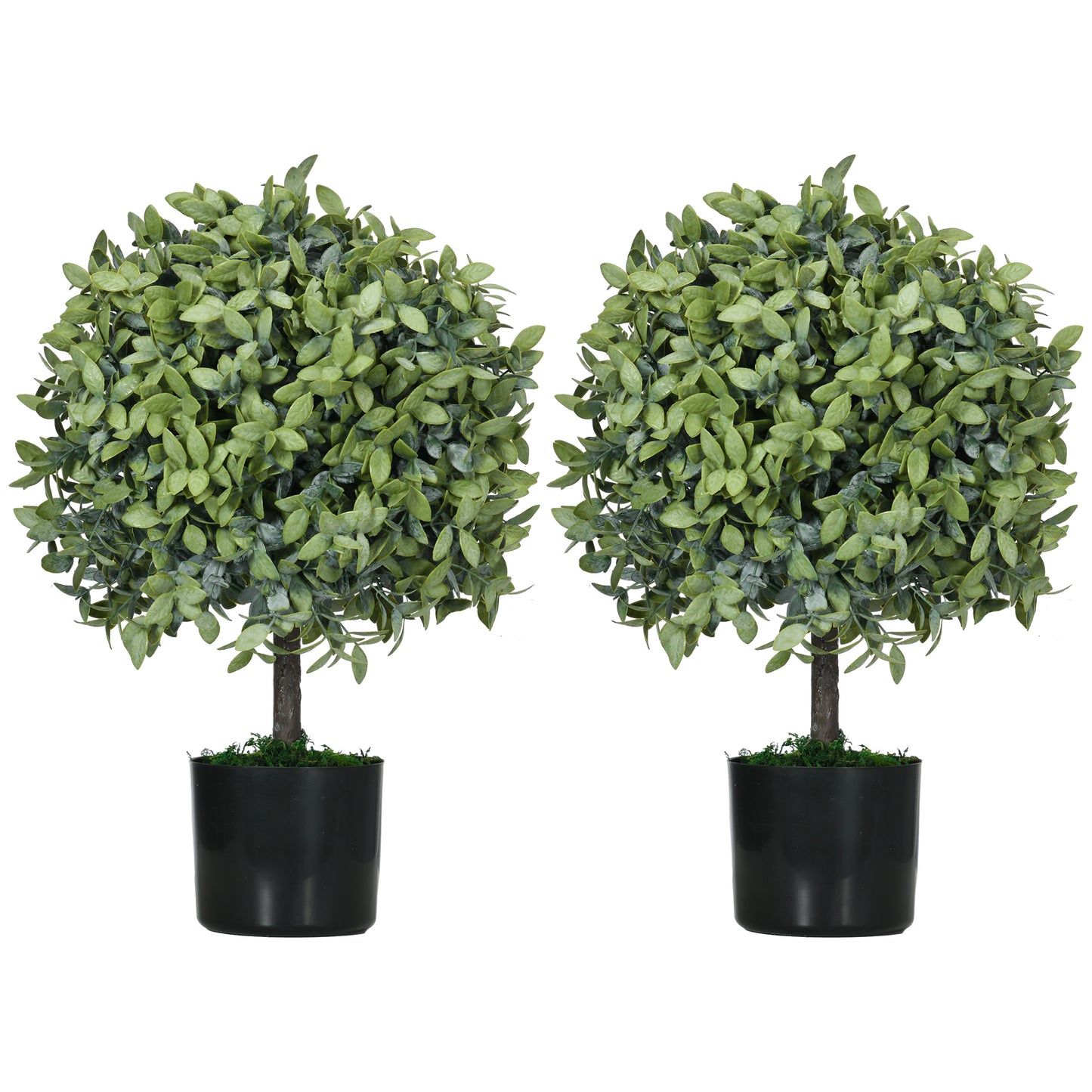 Conjunto de 2 Árvores de Chá Artificial 55 cm Planta Artificial com 343 Folhas Musgo e Vaso Planta Artificial Decorativa para Interior Exterior Casa Sala de Estar Escritório Verde