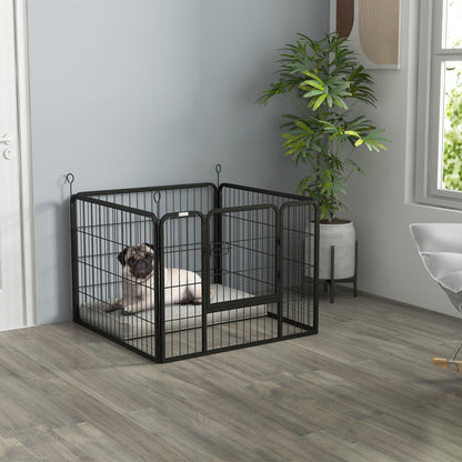 PawHut Parque para Cães com 4 Painéis Parque para Animais de Estimação Dobrável 82x82x60cm com Porta e Fechadura para Exterior e Interior Cinza Escuro