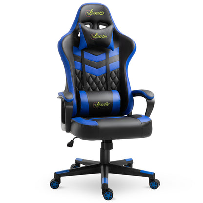 Vinsetto Cadeira Gaming Cadeira de Escritório Ergonómica com Altura Regulável Basculante com Apoio de Cabeça e Almofada Lombar 61x70x121-129 cm Azul