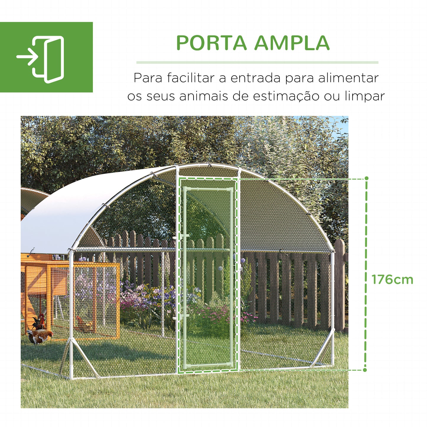 PawHut Galinheiro Exterior de Aço Galvanizado 7,6x2,8x1,95m Galinheiro Grande com 4 Ambientes Teto Coberto e Grade para 20-24 Galinhas Coelhos Patos Prata