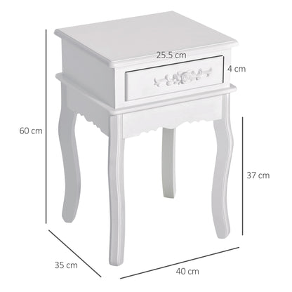 HOMCOM Mesa de Cabeceira com 1 Gaveta Mesa Auxiliar de Madeira para Dormitório Sala de Estar Estilo Moderno 40x35x60cm Branco