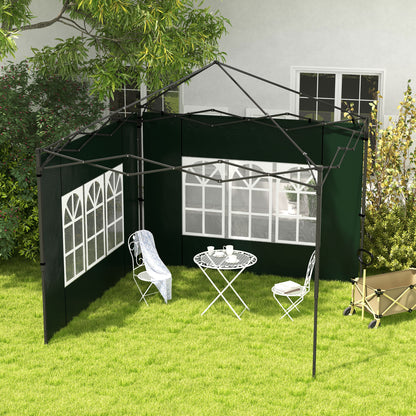 Outsunny Conjunto de 2 Paredes Laterais para Tendas de 3x3m e 3x6m Paredes Laterais para Tendas com Janelas Transparentes 293x193cm Verde Escuro