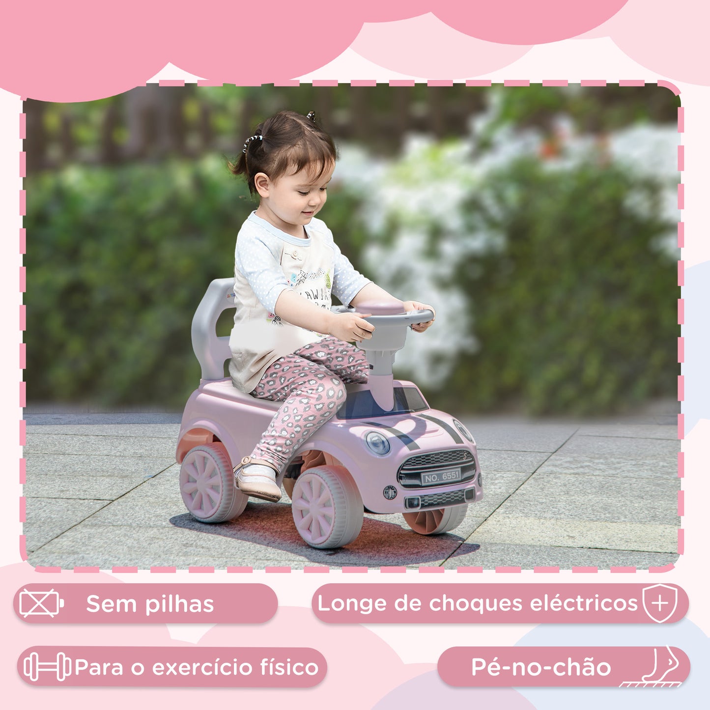 AIYAPLAY Carro Andador para Bebés de 18-36 Meses Carro Andador com Volante Buzina e Sistema Anti-Tombo Carga 25 kg 53x25x35 cm Rosa