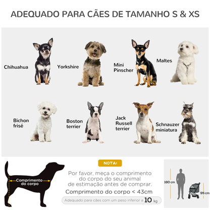 PawHut Carrinho para Animais de Estimação Dobrável Carro para Cães e Gatos com Capô Ajustável Cesta de Armazenamento Cinto de Segurança Tecido Oxford 600D Aço 76,5x52x95cm Cinza