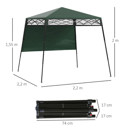 Outsunny Tenda Dobrável 220x220x200 cm Tenda Dobrável com 1 Parede Lateral Bolsa de Transporte Impermeável e Proteção UV50+ para Jardim Pátio Verde