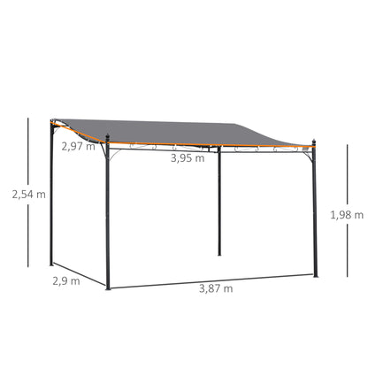 Outsunny Pérgola de Jardim 4x3m Pérgola Montada na Parede com Toldo e 16 Orifícios de Drenagem para Pátio Terraço Metal e Poliéster 180 g/m² Resistente Cinza