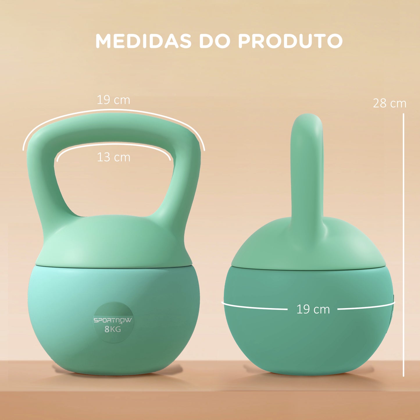 SPORTNOW Kettlebell de 8 kg Pesa Russa Preenchida de Areia Metálica e Alça Antiderrapante para Treino de Musculação em Casa Ginásio 19x19x28 cm Verde