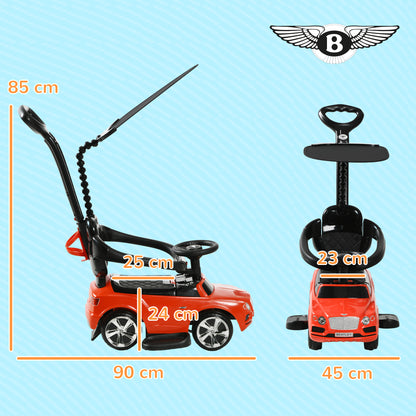 AIYAPLAY Carro Andador 3 em 1 Carro Andador com Licença Bentley Bentayga Carro Andador para Bebés de 12-36 Meses com Guiador e Capô Desmontáveis Música e Buzina Vermelho