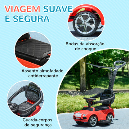 AIYAPLAY Carro Andador 3 em 1 Carro Andador com Licença Bentley Bentayga Carro Andador para Bebés de 12-36 Meses com Guiador e Capô Desmontáveis Música e Buzina Vermelho