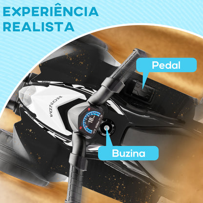 AIYAPLAY Quadriciclo Elétrico HONDA para Crianças de 18-36 Meses Quadriciclo Elétrico Infantil a Bateria 6V com Faróis LED Buzina Velocidade de 2,8km/h e Avance 65,5x35,5x43,5 cm Branco e Preto