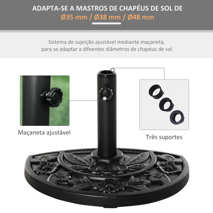 Outsunny Base para Chapéu de Sol Semicircular 9 kg Base para Chapéu de Sol Apto para Mastros de 35 mm 38mm e 48 mm Preenchido dom Cimento para Varanda Pátio 50x32x32cm Preto