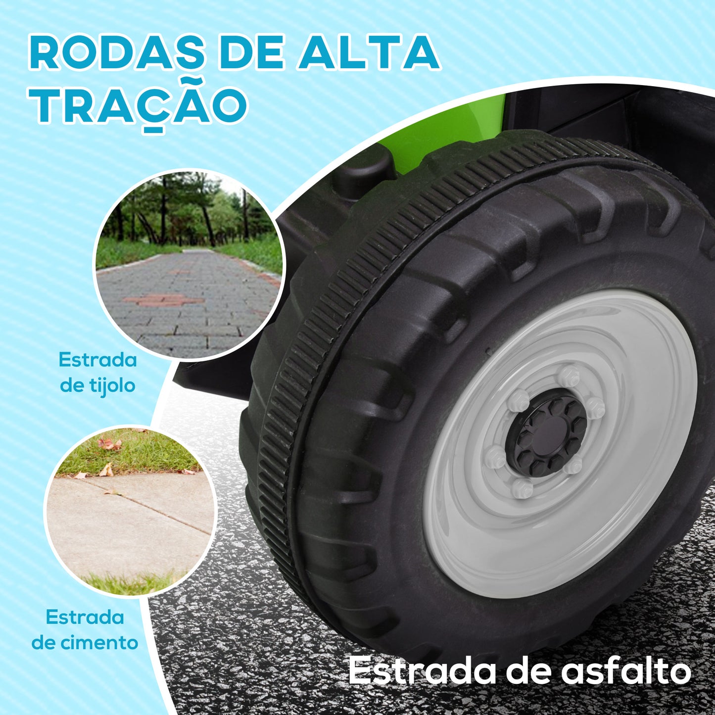 HOMCOM Trator Elétrico com Reboque Amovível Carro Elétrico para Crianças 3-6 Anos com Controlo Remoto Música MP3 Luzes e Cinto de Segurança 136,5x50x52,5 cm Verde