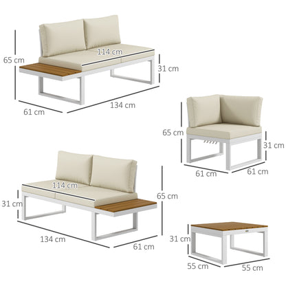 Outsunny Conjunto de Móveis de Jardim 4 Peças Jogo de Móveis de Terraço Inclui 2 Sofás Duplos 1 Sofá de Canto Reclinável e Mesa de Centro com Almofadas para Pátio Creme