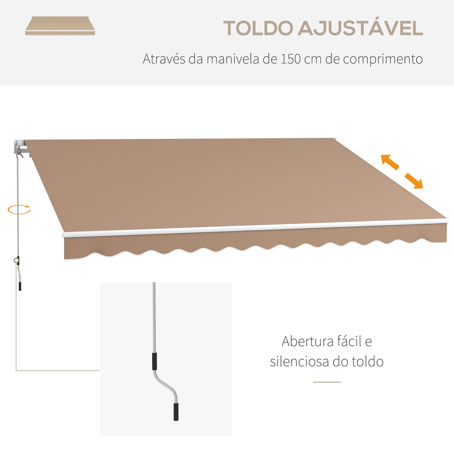 Outsunny Toldo Manual Retrátil 350x250 cm Toldo para Varanda com Manivela de Metal Impermeável e Anti-UV Toldo Enrolável de Exterior para Jardim Terraço Janelas Marróm