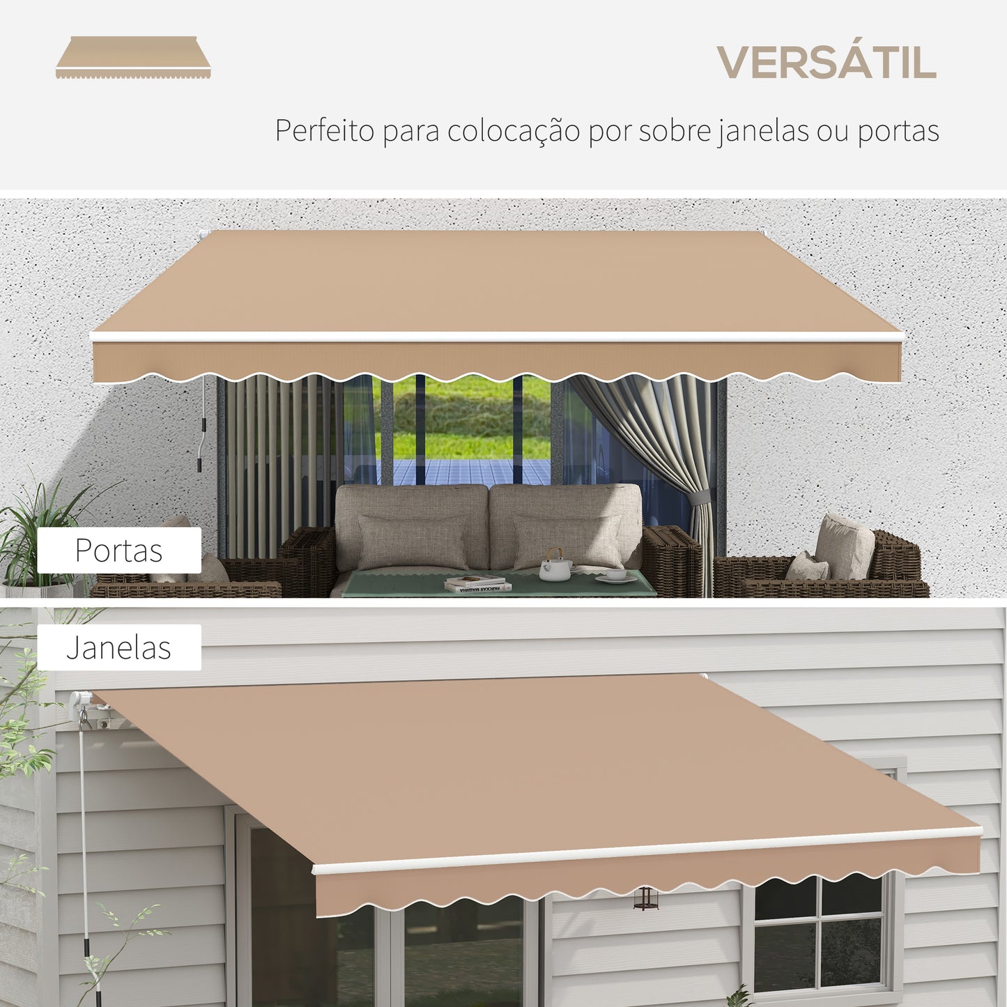 Outsunny Toldo Manual Retrátil 350x250 cm Toldo para Varanda com Manivela de Metal Impermeável e Anti-UV Toldo Enrolável de Exterior para Jardim Terraço Janelas Marróm