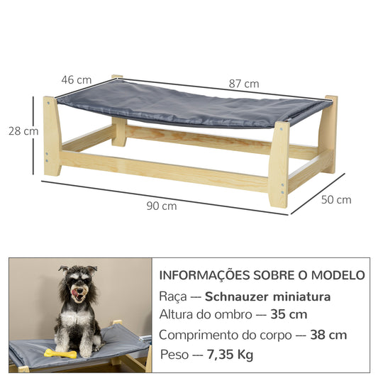 PawHut Cama Elevada para Cães Cama Elevada para Animais de Estimação Pequenos e Médios com Almofada Lavável Carga Máxima 15kg para Interior Exterior 90x50x28cm Cinza