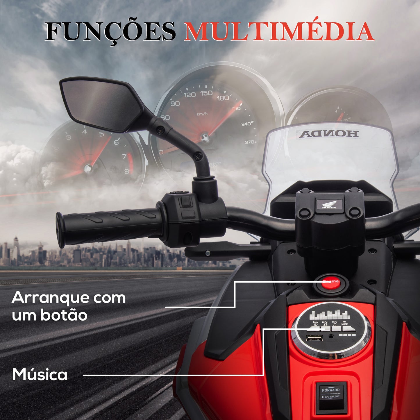 AIYAPLAY Moto Elétrica para Crianças de 3-6 Anos com Licença Honda Motocicleta de Bateria 12V com USB MP3 Luz LED Moto para Crianças com Velocidade 3 km/h Carga 30 kg Vermelho