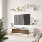 Móvel de TV Moderno Móvel de Sala de Estar para Televisores 153,6x25x42 cm e Prateleira de Parede 150x14,5x16,3 cm Branco e Marrom