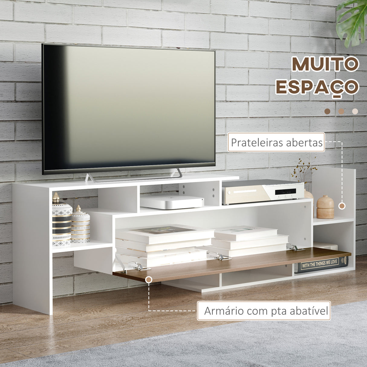 Móvel de TV Moderno Móvel de Sala de Estar para Televisores 153,6x25x42 cm e Prateleira de Parede 150x14,5x16,3 cm Branco e Marrom