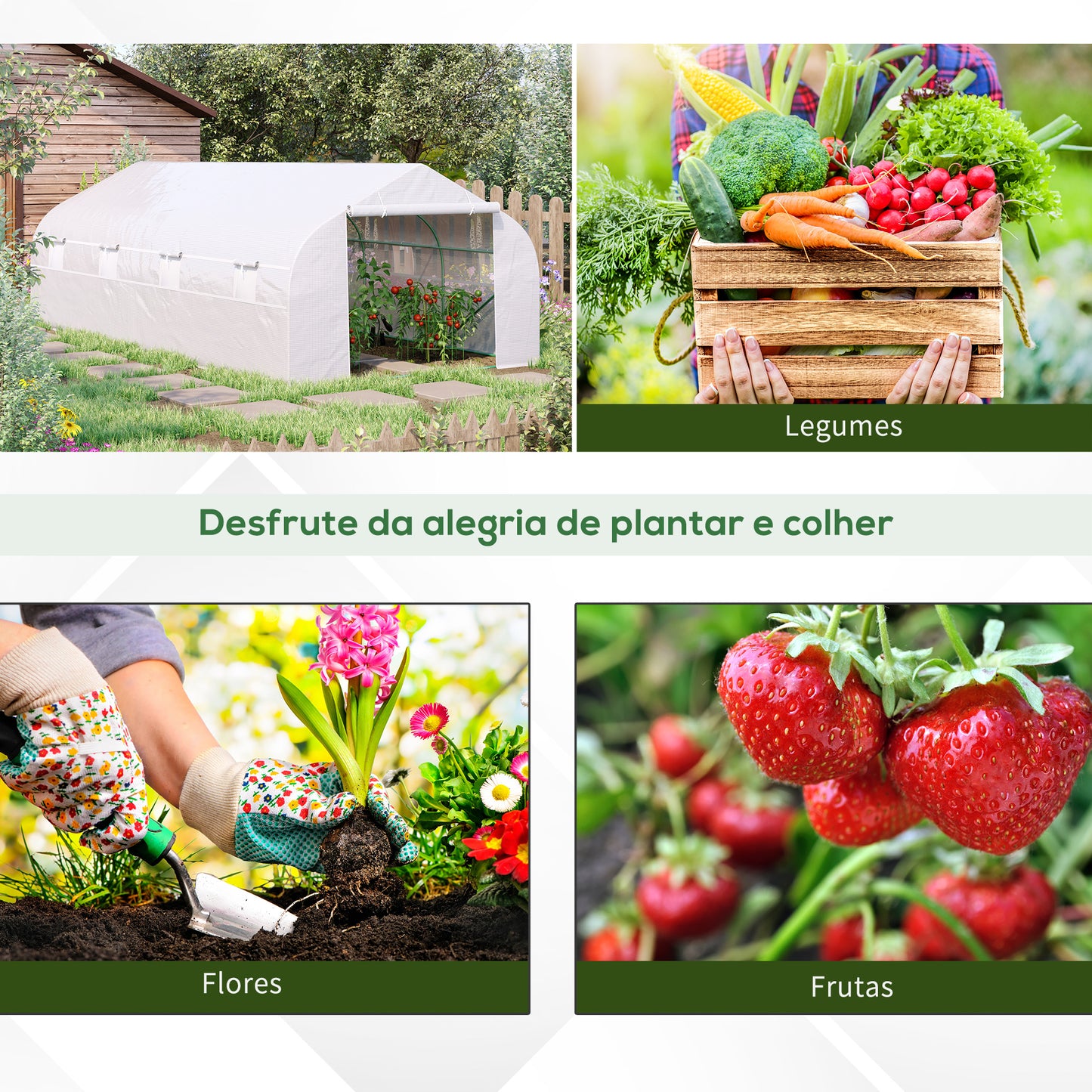 Outsunny Estufa Tipo Túnel de Jardim 600x300x200cm para Cultivo de Plantas Verduras com 8 Janelas e Porta Enroláveis com Zíper Aço Branco