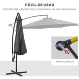 Outsunny Chapéu de Sol de Jardim Ø300x250cm Chapéu de Sol Excêntrico Inclinável com Manivela Base Cruzada Suporte de Aço e Proteção Solar para Terraço Exterior Cinza