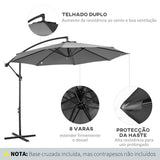 Outsunny Chapéu de Sol de Jardim Ø300x250cm Chapéu de Sol Excêntrico Inclinável com Manivela Base Cruzada Suporte de Aço e Proteção Solar para Terraço Exterior Cinza