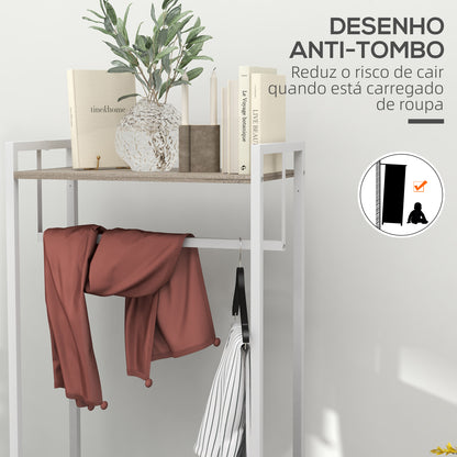 HOMCOM Suporte para Cabides com 3 Gavetas de Tecido Barra para Pendurar e Prateleira de Armazenamento para Entrada Quarto Sala 58,5x30x178 cm Natural