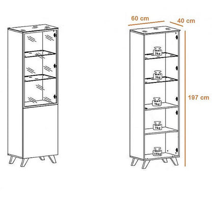 Móvel com Vitrine Atenas em Carvalho Wotan de 197cm - Design Nórdico