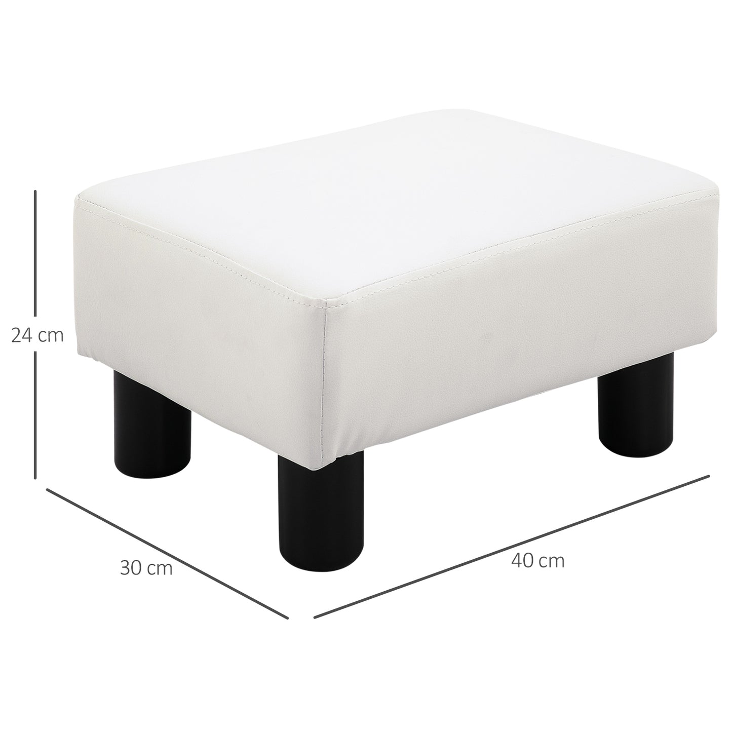 HOMCOM Apoio para os Pés Octomano Banco Pequeno Estofado em Pele Sintética com Assento Acolchoado de Espuma e Pés de Plástico para Sala de Estar Dormitório 40x30x24 cm Branco