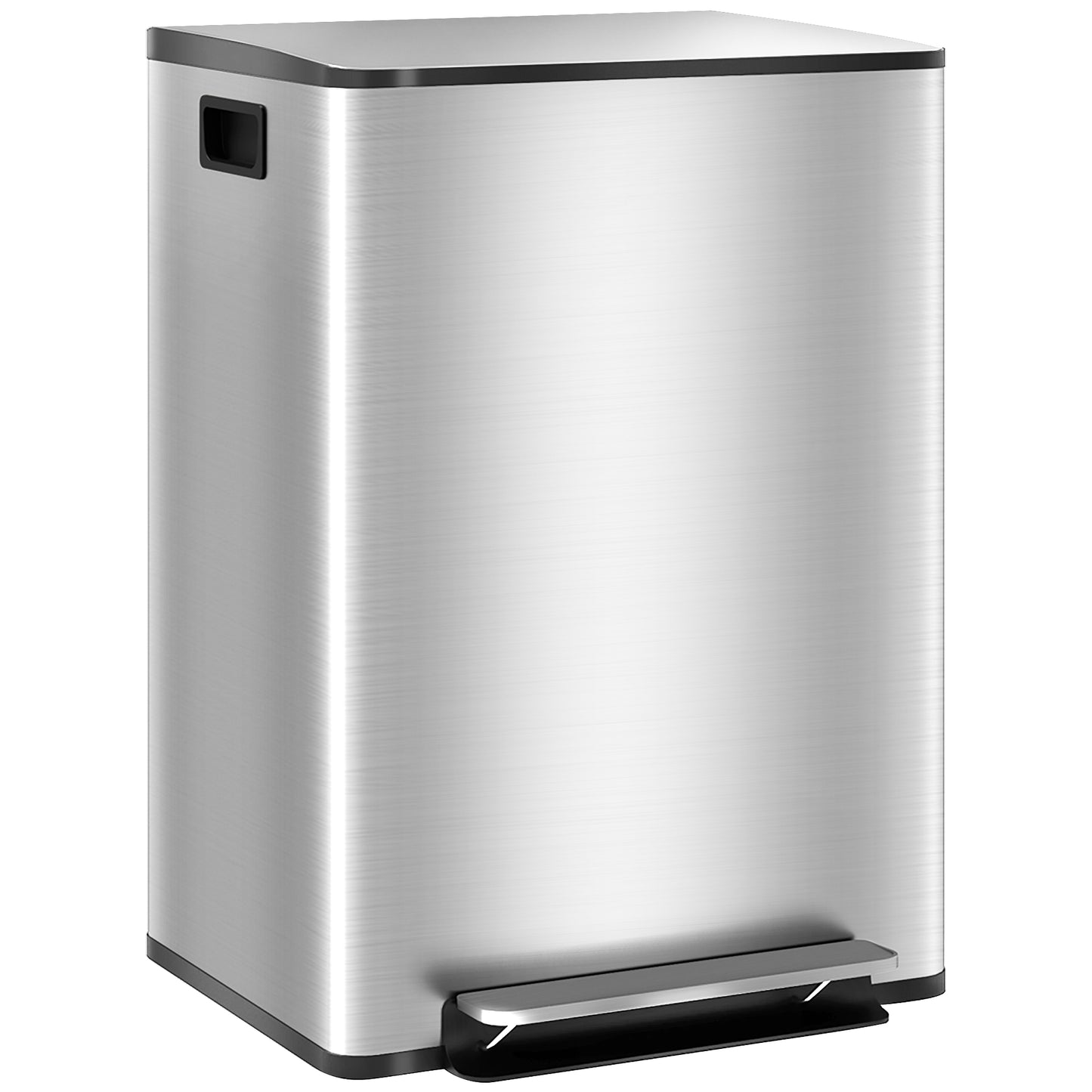 HOMCOM Balde de Lixo de Cozinha com 2 Compartimentos 2x30L Cubo de Lixo de Aço Inoxidável com Pedal Fechamento Suave e Cubo Amovível para Escritório Cozinha Prata