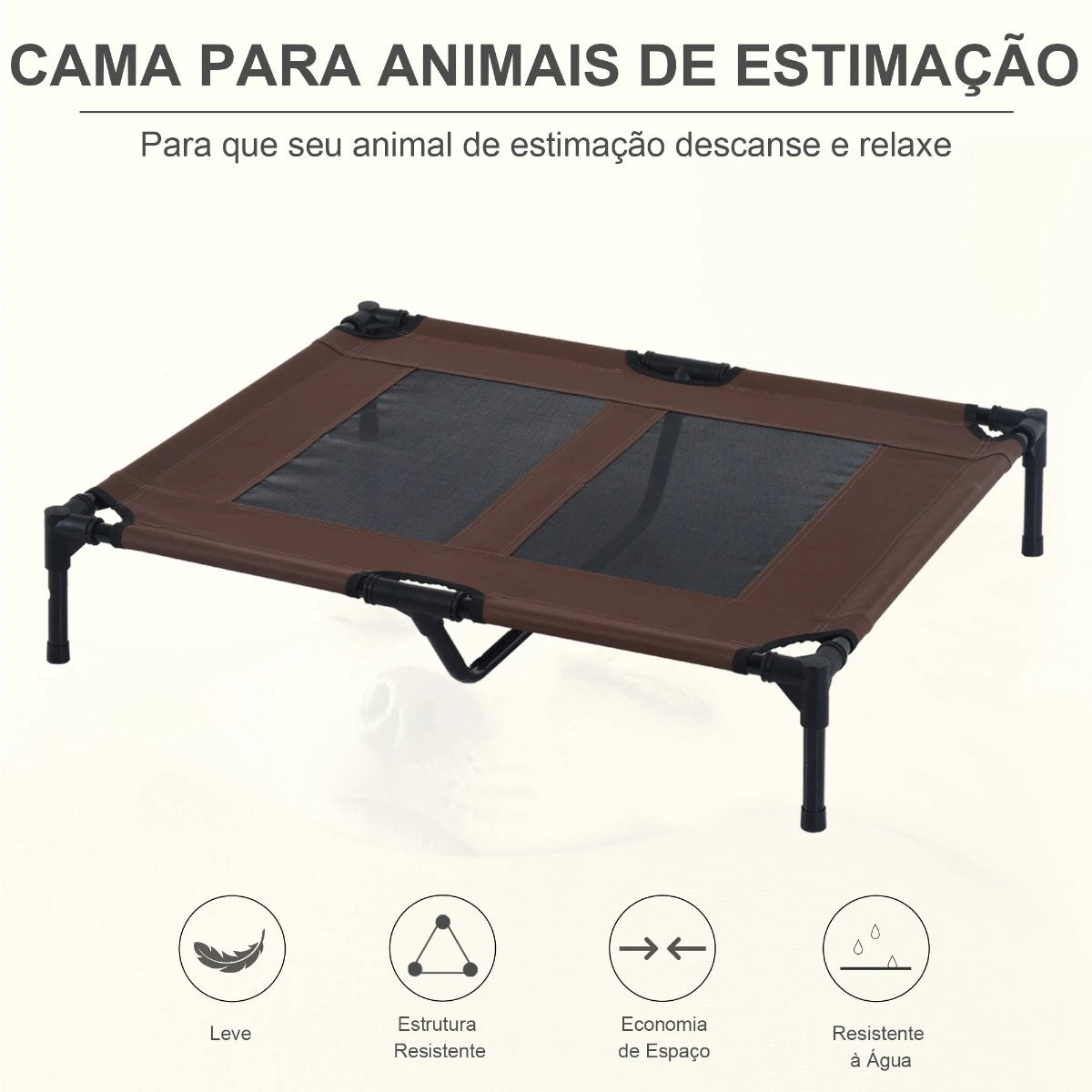 PawHut Cama Elevada para Cães Cama de Animais de Estimação com Malha Transpirável e Tecido Oxford para Exterior Interior Ar Livre Jardim Terraço 91,5x76,2x18cm Marrom