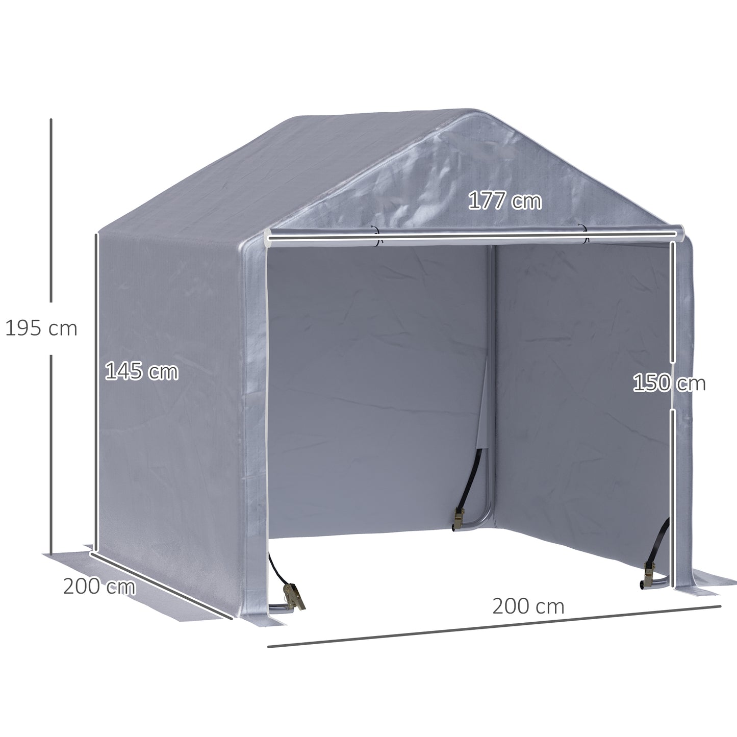 Outsunny Tenda para Ferramentas Bicicletas e Motas 2x2x2 m Garagem Portátil com 1 Porta com Fecho de Correr 1 Cobertura de PE Impermeável Anti-UV e Estrutura de Aço Cinza