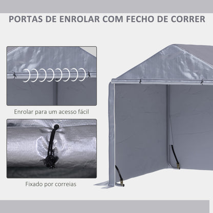 Outsunny Tenda para Ferramentas Bicicletas e Motas 2x2x2 m Garagem Portátil com 1 Porta com Fecho de Correr 1 Cobertura de PE Impermeável Anti-UV e Estrutura de Aço Cinza