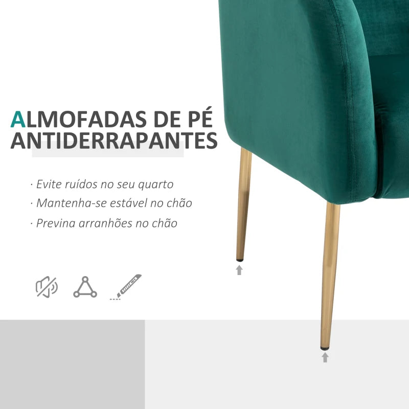 Poltrona Linda em Veludo - Verde e Dourado - Design Moderno