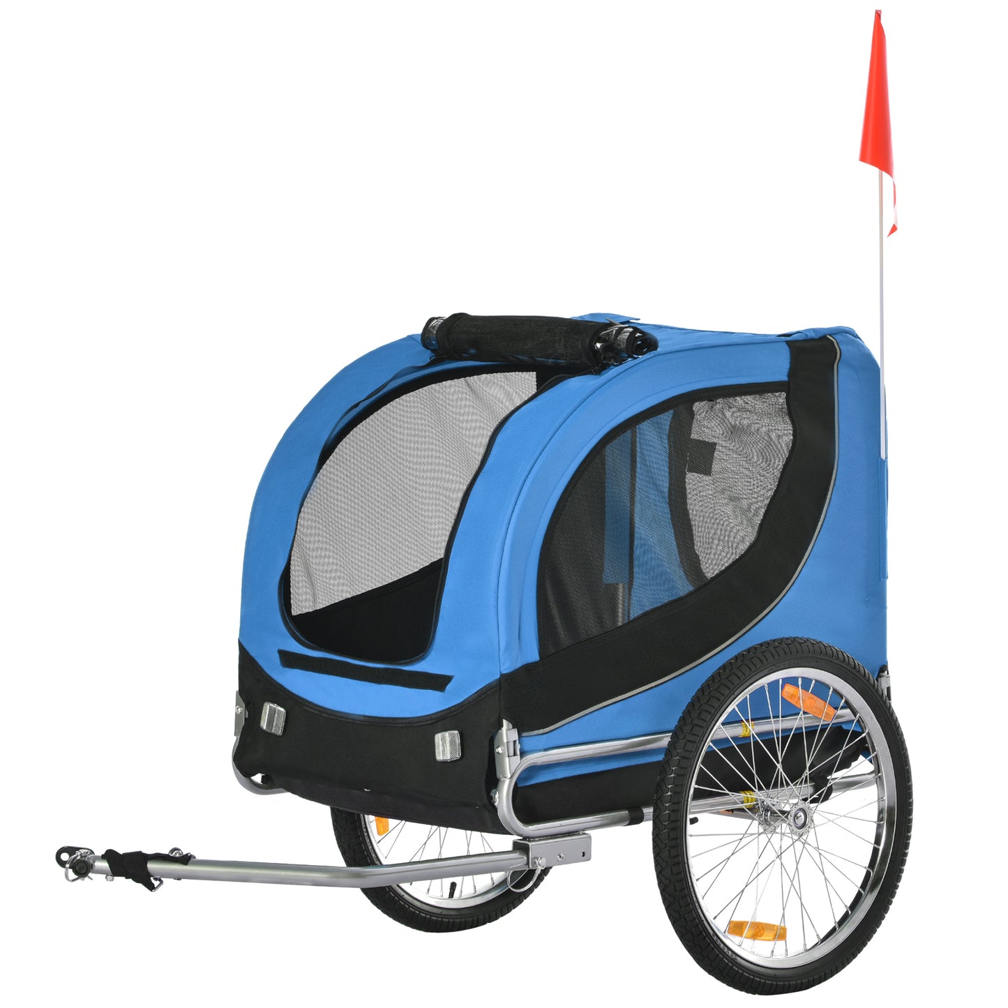 PawHut Reboque de Bicicleta para Cães Reboque de Bicicleta para Animais de Estimação com 1 Bandeira e Reflectores 130x73x90cm Azul e Preto