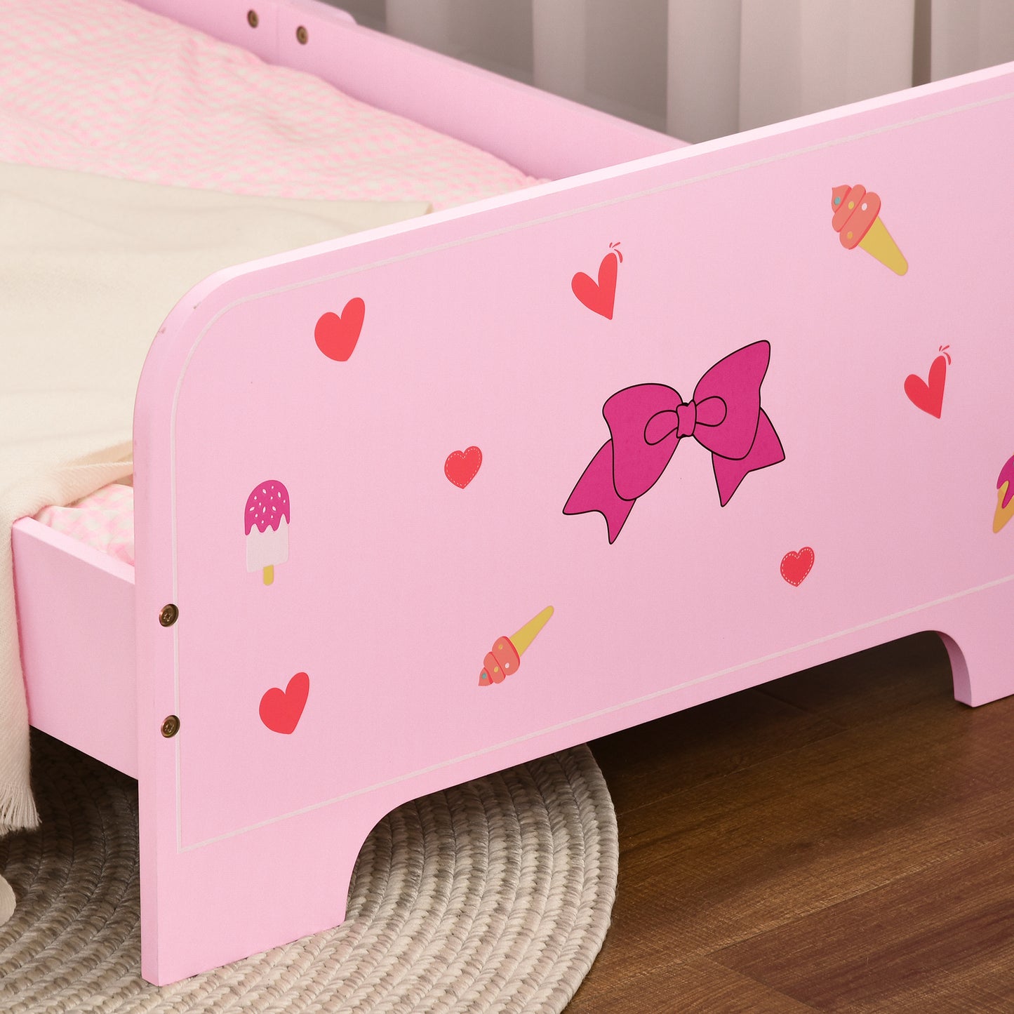 ZONEKIZ Cama para Crianças de 3-6 Anos 143x74x59cm Cama Infantil de Madeira com Barreiras de Proteção Carga Máxima 80kg Rosa