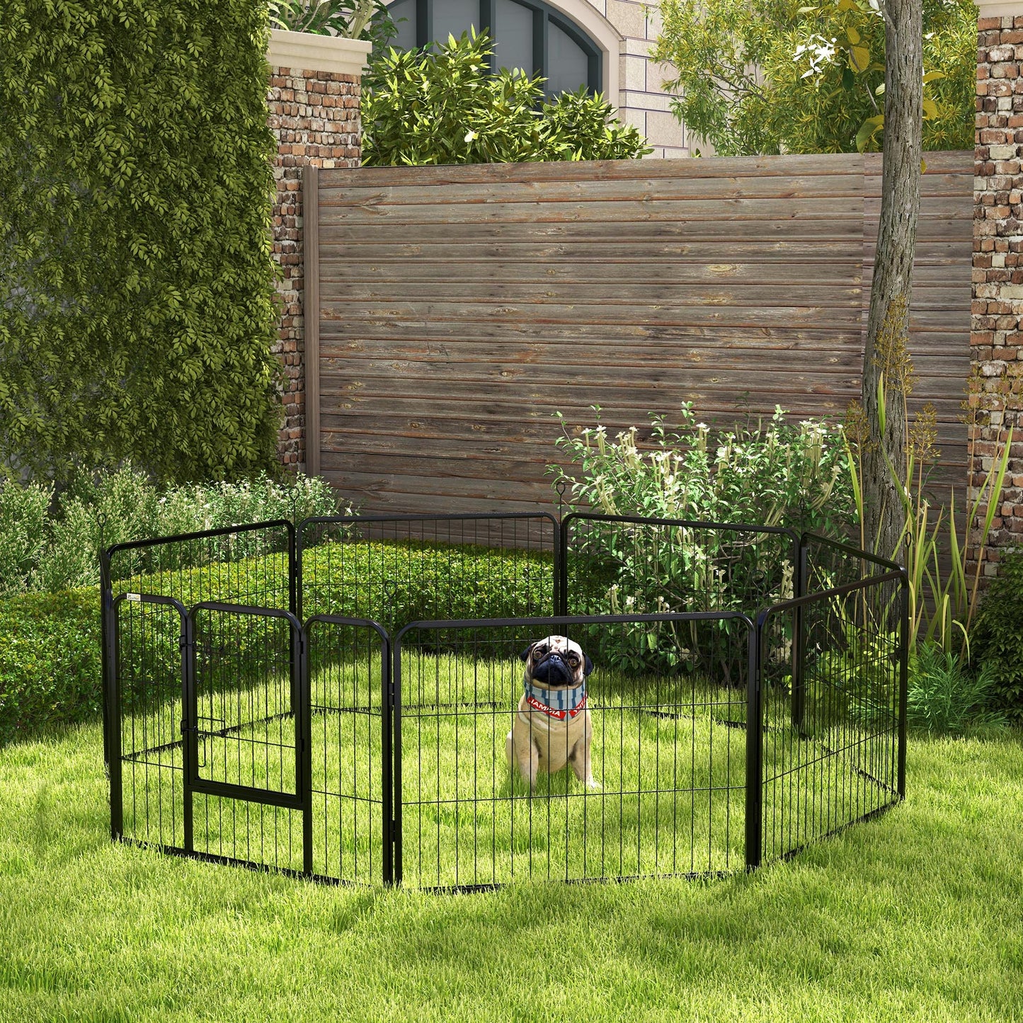 PawHut Parque para Animais de Estimação 8 Paineis 80x60cm Gaiola para Cães de Metal com Porta e Dupla Fechadura Cerca de Treinamento para Jardim Preto