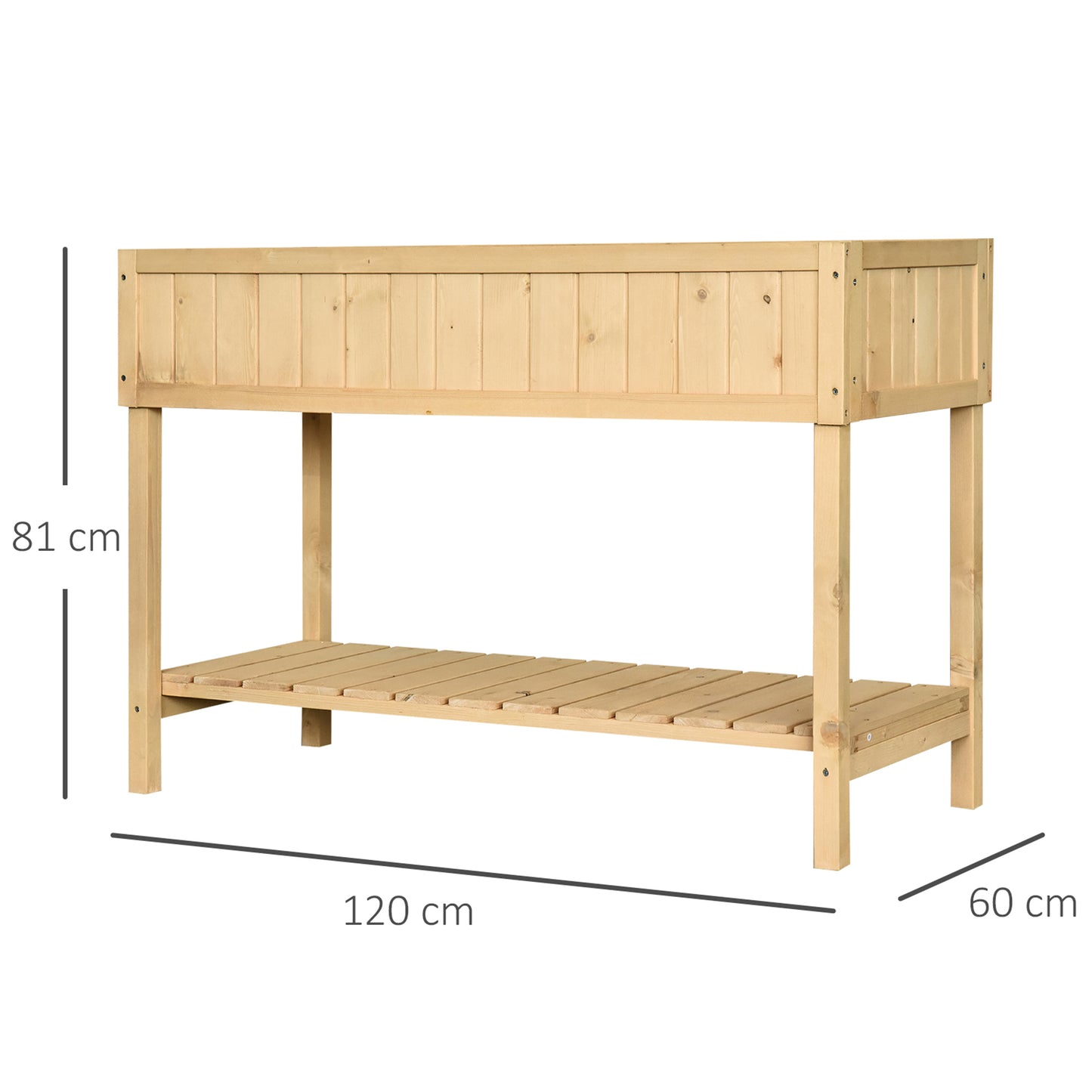 Outsunny Horta Vertical de Madeira 120x60x81cm Floreira Elevada para Cultivo de Plantas Flores com Prateleira Inferior para Jardim Terraço Exterior