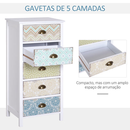 HOMCOM Cómoda de Dormitório Moderna Cómoda de Madeira com 5 Gavetas com Diferentes Padrões Móvel Cómoda para Sala de Estar Escritório 46x34x97,5 cm Multicor